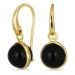 pyöreitä musta onyx korvarenkaat  kullattu messinki - Loom Stones