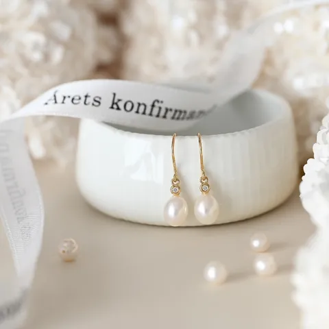 Ovaaleja 7 - 8 mm makeanveden helmi, aaa-graded briljanttikorvakorut 14 karaatin kultaa kanssa timanttia 