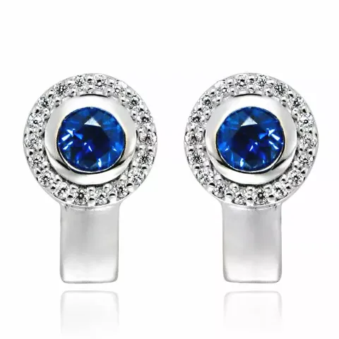 Ihastuttavia pyöreitä sininen korvarenkaat  rodinoitua hopeaa