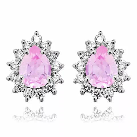 Pisaranmuotoinen pinkki ruusukenappikorvakorut  rodinoitua hopeaa