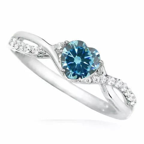 sydän sininen zirkoni sormus rodinoitua hopeaa