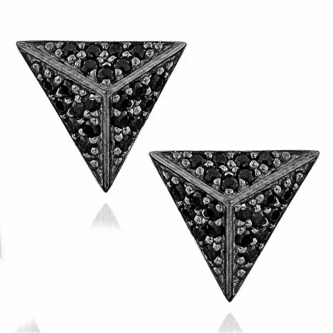 kolmionmuotoinen mustat nappikorvakorut  rodinoitua hopeaa