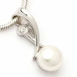 Pitkä valkoinen helmi riipus  rodinoitua hopeaa