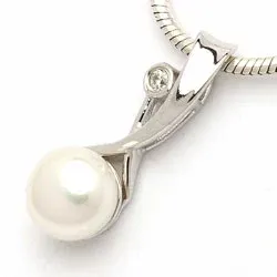 Pitkä valkoinen helmi riipus  rodinoitua hopeaa