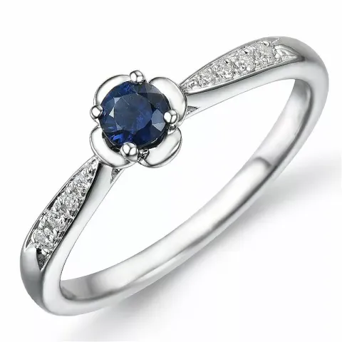 Kukka safiiri timanttisormus 14 karaatin valkokultaa 0,23 ct 0,05 ct