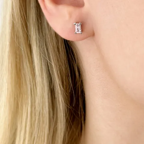 neliskulmainen Morganite korvarenkaat 14 karaatin valkokultaa kanssa Morganite