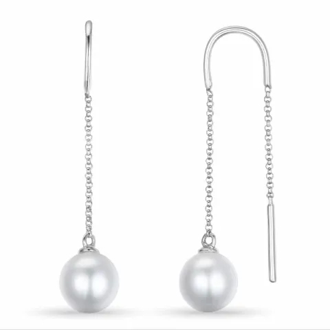 pitkät makeanveden helmi, AAA-GRADED korvarenkaat 14 karaatin valkokultaa kanssa 