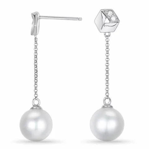 pitkät helmi briljanttikorvakorut 14 karaatin valkokultaa kanssa timantti 