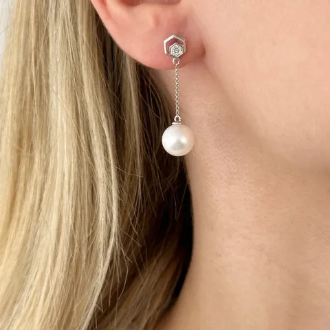 pitkät helmi briljanttikorvakorut 14 karaatin valkokultaa kanssa timantti 