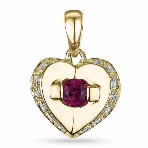 Sydän rubiini timanttiriipus 14 karaatti kultaa 0,10 ct 0,30 ct