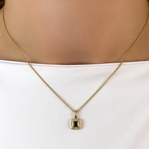 Neliskulmainen safiiri timanttiriipus 14 karaatti kultaa 0,08 ct 0,35 ct