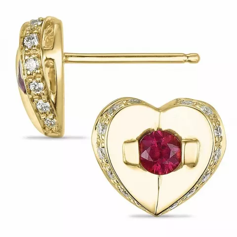 Sydän rubiini timanttikorvakorut 14 karaatin kultaa kanssa timanttia ja rubiinia 