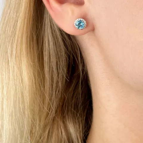 pyöreitä sininen topaasi timanttikorvakorut 14 karaatin valkokultaa kanssa timantti ja topaasi 