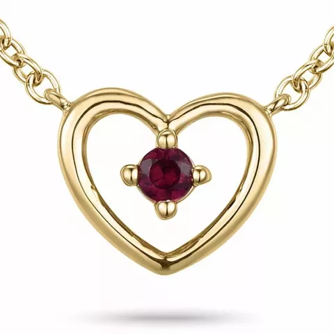 42 cm sydän rubiini riipus jossa on ketju 14 karaatti kultaa 0,07 ct
