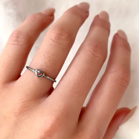 Simple Rings sydän sormus musta rodinoitu hopea
