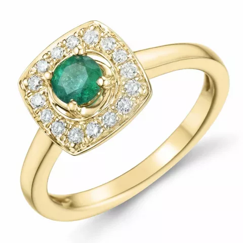 neliskulmainen smaragdi timanttisormus 14 karaatin kultaa 0,35 ct 0,192 ct