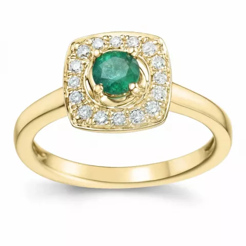 neliskulmainen smaragdi timanttisormus 14 karaatin kultaa 0,35 ct 0,192 ct