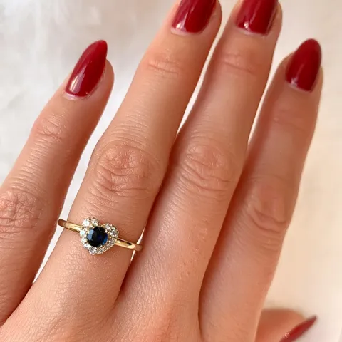 sydän safiiri timanttisormus 14 karaatin kultaa 0,45 ct 0,159 ct