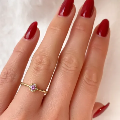 pinkki safiiri timanttisormus 14 karaatin kultaa 0,147 ct 0,02 ct