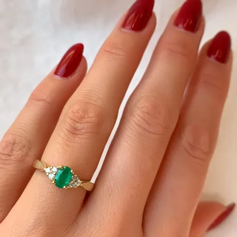 smaragdi briljanttisormus 14 karaatin kultaa 0,47 ct 0,14 ct
