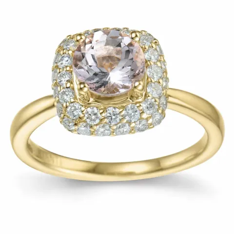 elegantti neliskulmainen Morganite timanttisormus 14 karaatin kultaa 0,98 ct 0,624 ct