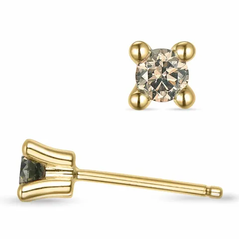 2 x 0,15 ct ruskeita timantti solitaire-nappikorvakorut 14 karaatin kultaa kanssa ruskea timantti