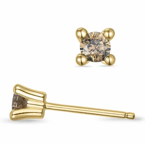 2 x 0,15 ct  tummanruskea timantti solitaire-nappikorvakorut 14 karaatin kultaa kanssa tummanruskea timantti 