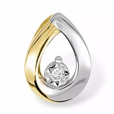 Pisaranmuotoinen timantti riipus 14 karaatti kulta ja valkokultaa 0,03 ct