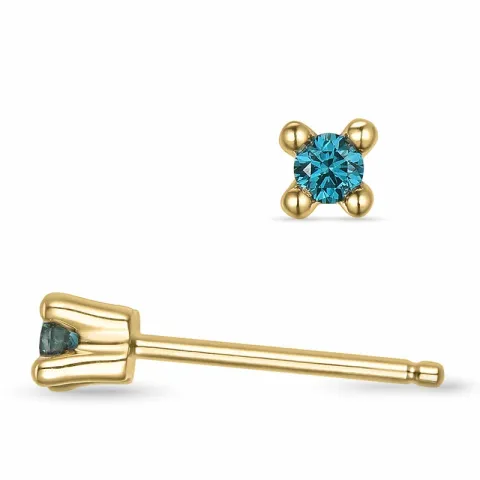 2 x 0,05 ct sininen käsitelty luonnon timantti solitaire-nappikorvakorut 14 karaatin kultaa kanssa sininen timantti