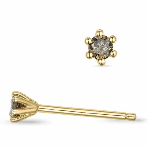 2 x 0,05 ct tummanruskea timantti solitaire-nappikorvakorut 14 karaatin kultaa kanssa tummanruskea timantti