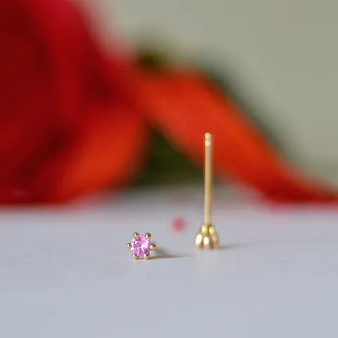 2 x 0,07 ct pinkki safiiri solitaire-nappikorvakorut 14 karaatin kultaa kanssa pinkki safiiri 