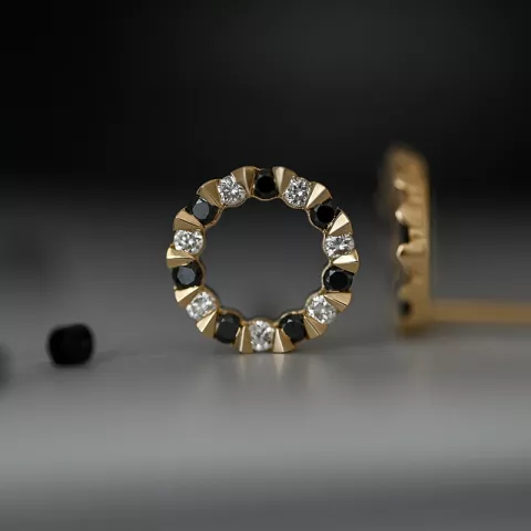 pyöreitä mustat timantti nappikorvakorut 14 karaatin kultaa kanssa timantti ja musta timantti 
