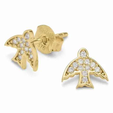 Lintu nappikorvakorut 9 karaatin kultaa kanssa zirkoni