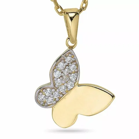 Perhonen kaulaketju  kullattua hopeaa riipus 9 karaatin kultaa