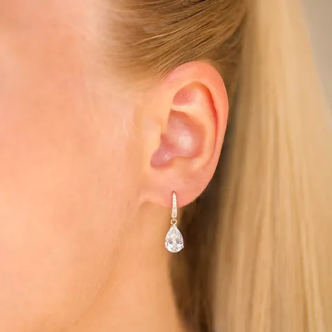 pudota muotoisia korvarenkaat 9 karaatin kultaa kanssa zirkoni - Gold Collection