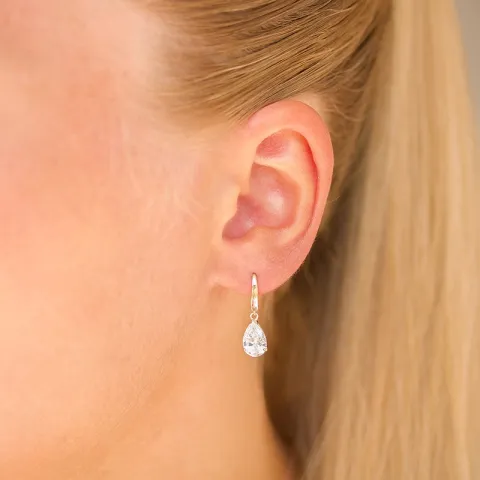 pudota muotoisia korvarenkaat 9 karaatin kultaa kanssa zirkoni - Gold Collection