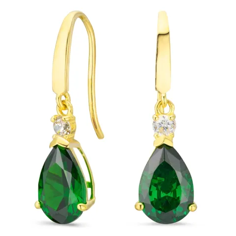 pudota muotoisia korvarenkaat 9 karaatin kultaa kanssa smaragdi ja zirkoni - Gold Collection