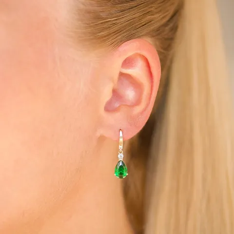 pudota muotoisia korvarenkaat 9 karaatin kultaa kanssa smaragdi ja zirkoni - Gold Collection