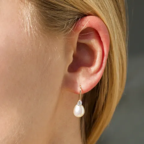 pitkät korvarenkaat 9 karaatin kultaa kanssa zirkoni - Gold Collection