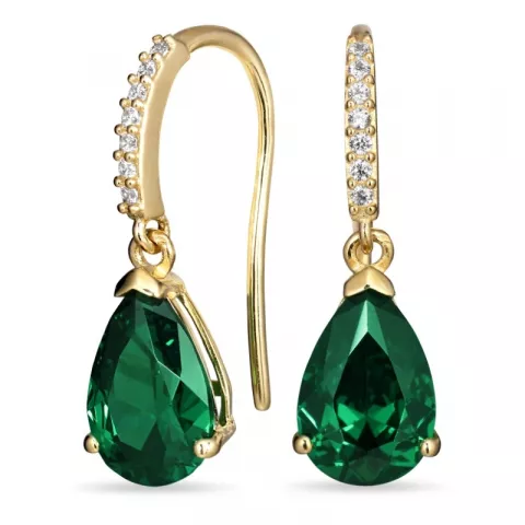 vihreä korvarenkaat 9 karaatin kultaa kanssa synteettinen smaragdi ja zirkoni