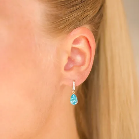 pudota muotoisia korvarenkaat 14 karaatin kultaa kanssa topaasi ja zirkoni - Gold Collection