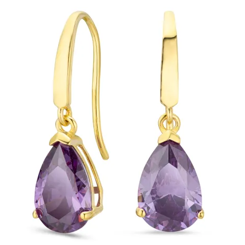 pudota muotoisia korvarenkaat 14 karaatin kultaa kanssa ametisti ja zirkoni - Gold Collection