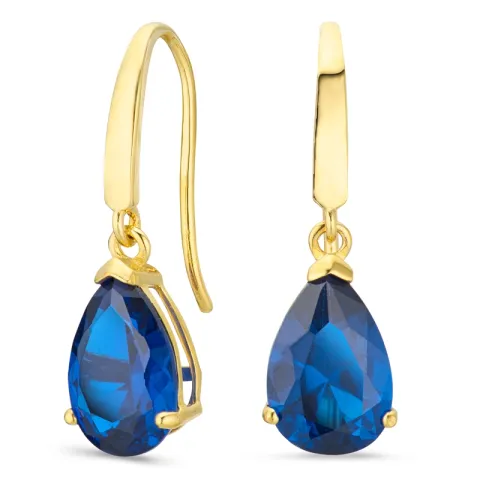 pudota muotoisia korvarenkaat 14 karaatin kultaa kanssa safiiri ja zirkoni - Gold Collection