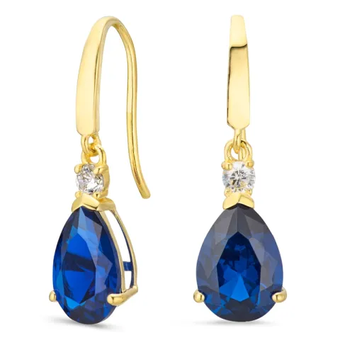 pudota muotoisia korvarenkaat 14 karaatin kultaa kanssa safiiri ja zirkoni - Gold Collection