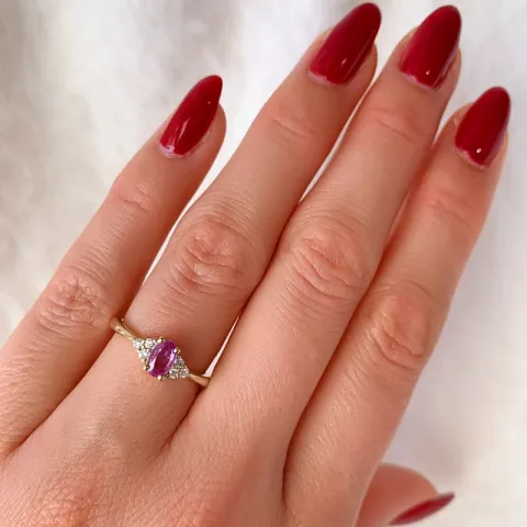pinkki safiiri timanttisormus 14 karaatin kultaa 0,65 ct 0,102 ct