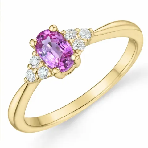 pinkki safiiri timanttisormus 14 karaatin kultaa 0,65 ct 0,102 ct