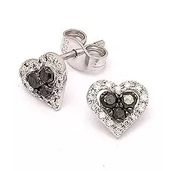 sydän timantti nappikorvakorut 14 karaatin valkokultaa kanssa timantti ja musta timantti 