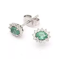 Smaragdi valkokultaa ruusukenappikorvakorut 14 karaatin valkokultaa kanssa timanttia ja smaragdia 