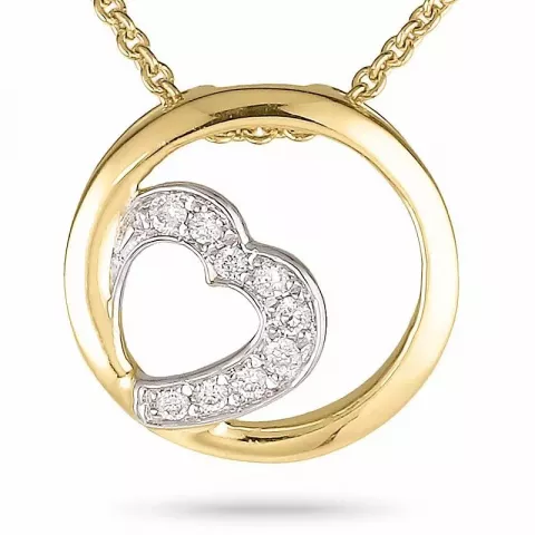 Sydän timantti riipus jossa on ketju 14 karaatti kulta ja valkokultaa 0,04 ct