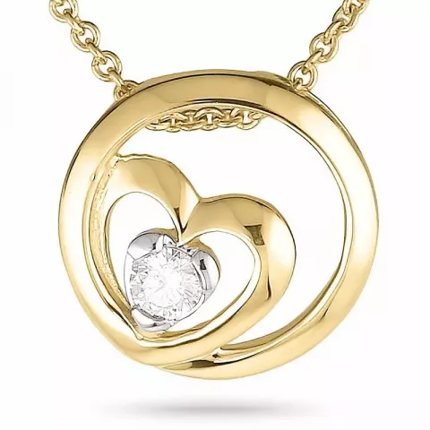 Sydän timantti riipus jossa on ketju 14 karaatti kulta ja valkokultaa 0,05 ct
